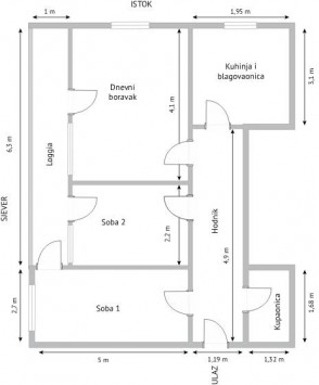 3 soban stan 61 m2 Srednjaci